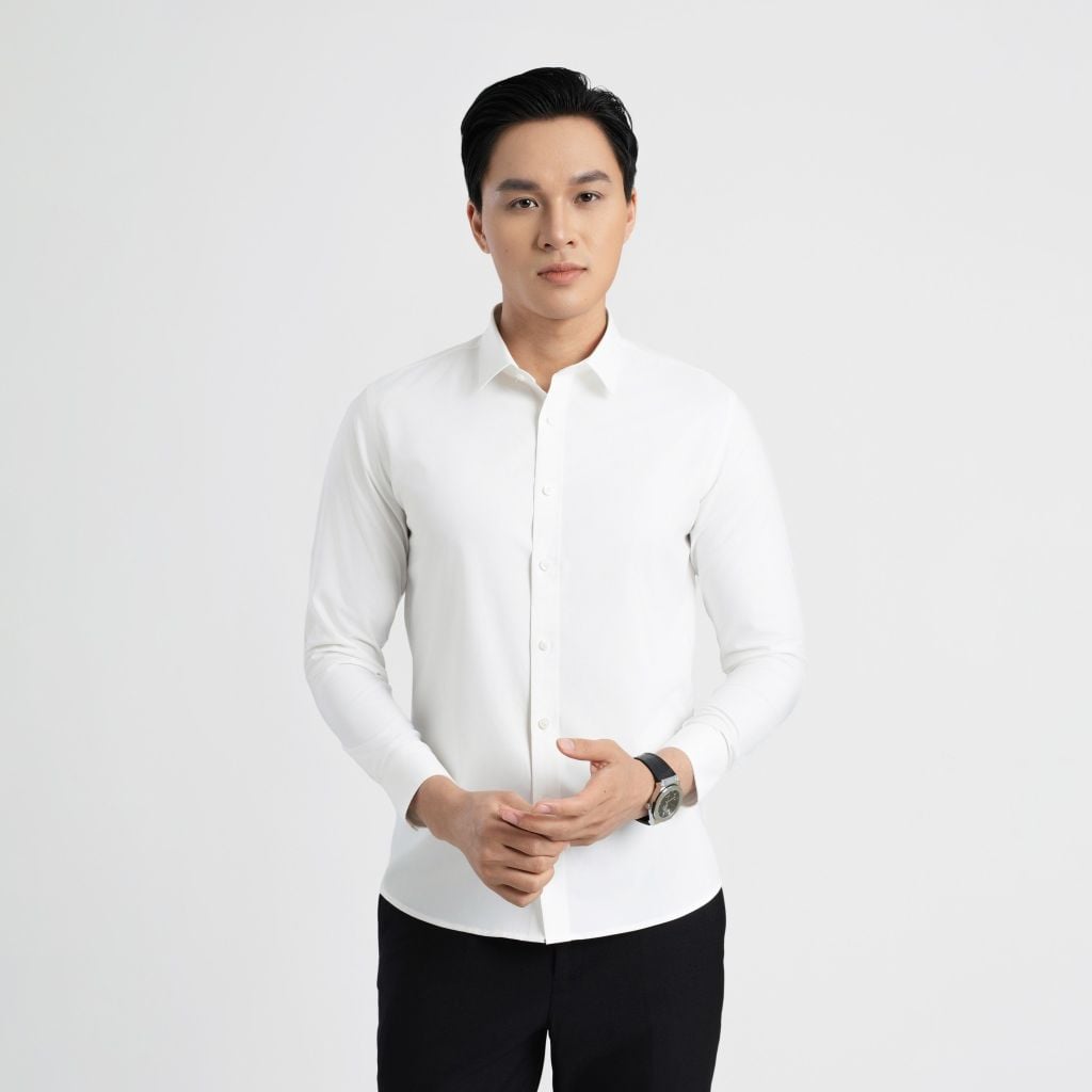 ÁO SƠ MI DÀI TAY VITIMEX DÁNG BODYFIT TRẮNG TRƠN ABD 4002