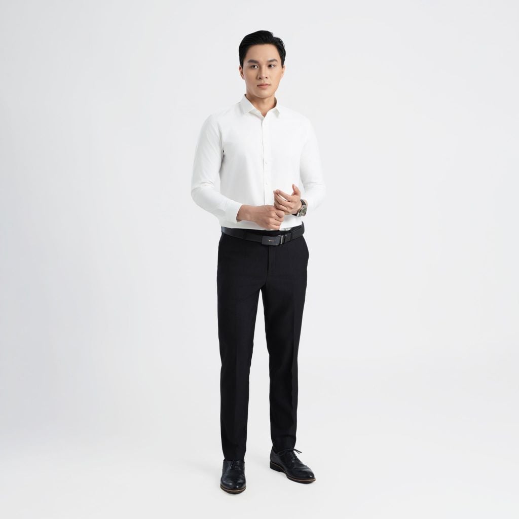 ÁO SƠ MI DÀI TAY VITIMEX DÁNG BODYFIT TRẮNG TRƠN ABD 4002