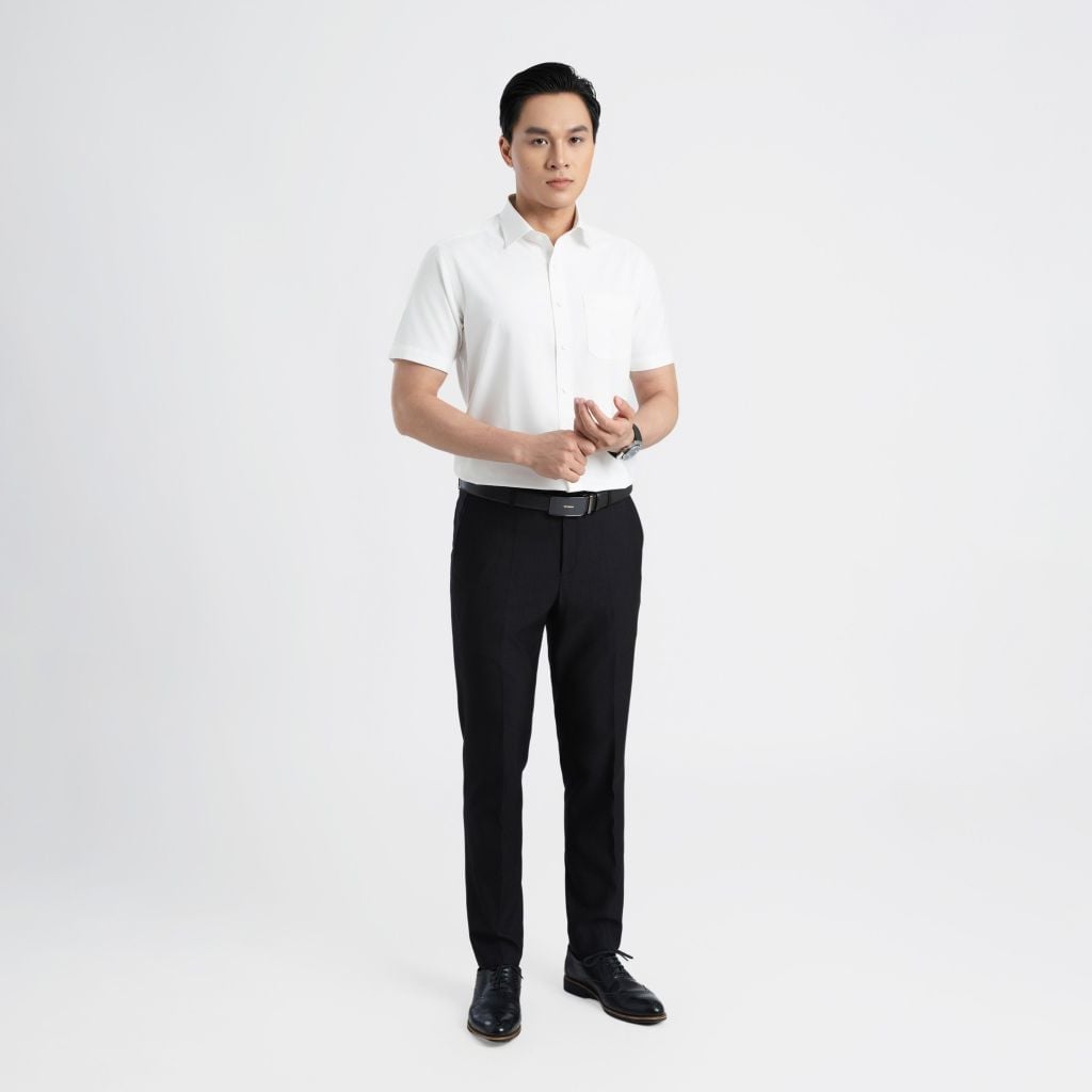 ÁO SƠ MI NGẮN TAY VITIMEX DÁNG RỘNG VỪA REGULAR TRẮNG TRƠN ARC 4002
