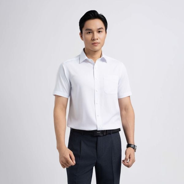 Áo sơ mi nam ngắn tay dáng rộng vừa Regular trắng ARC4033