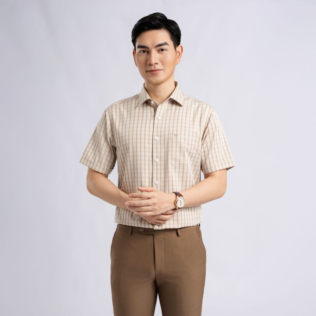 ÁO SƠ MI NGẮN TAY VITIMEX DÁNG RỘNG VỪA REGULAR KẺ CARO ARC 4040