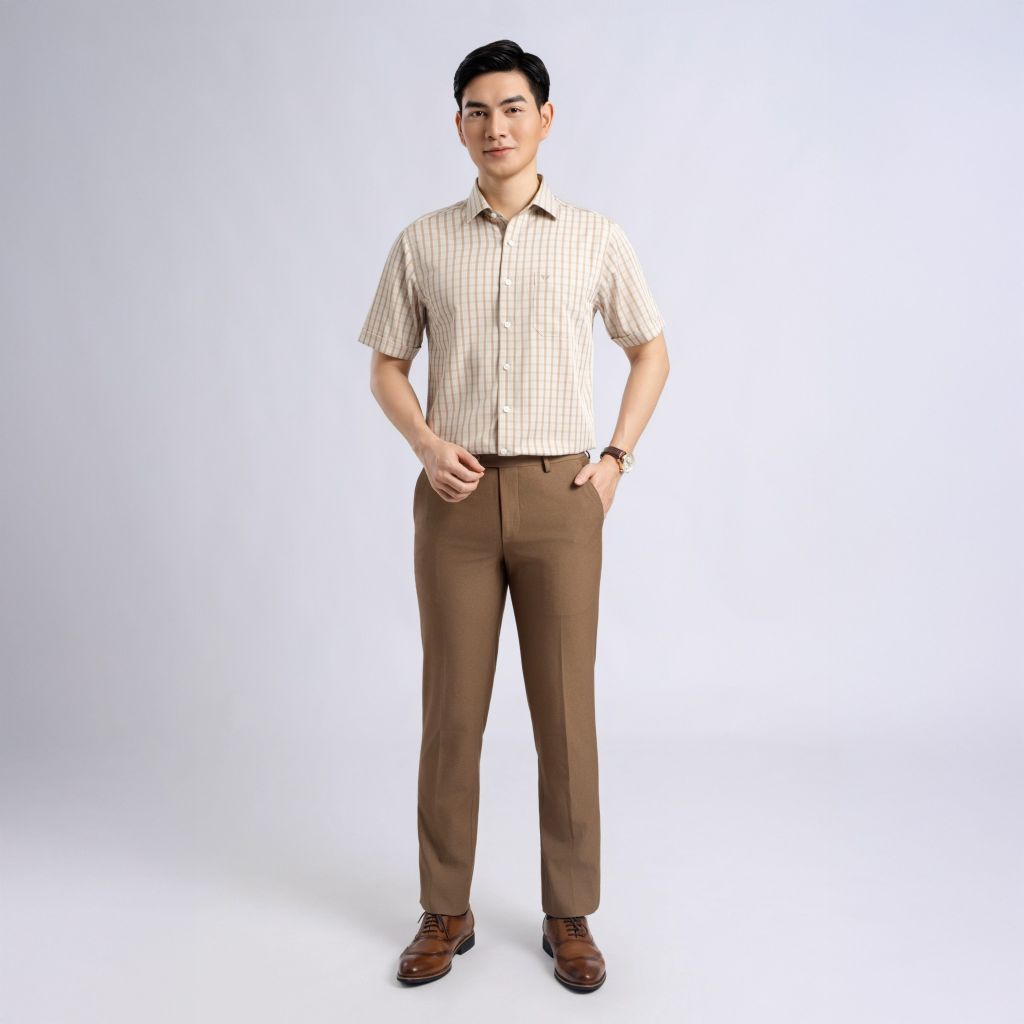 ÁO SƠ MI NGẮN TAY VITIMEX DÁNG RỘNG VỪA REGULAR KẺ CARO ARC 4040