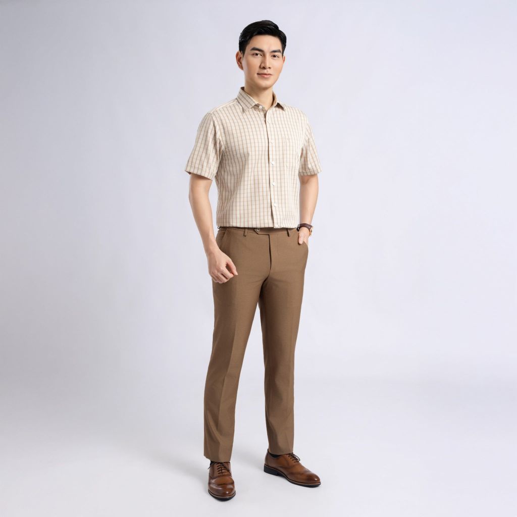 ÁO SƠ MI NGẮN TAY VITIMEX DÁNG RỘNG VỪA REGULAR KẺ CARO ARC 4040