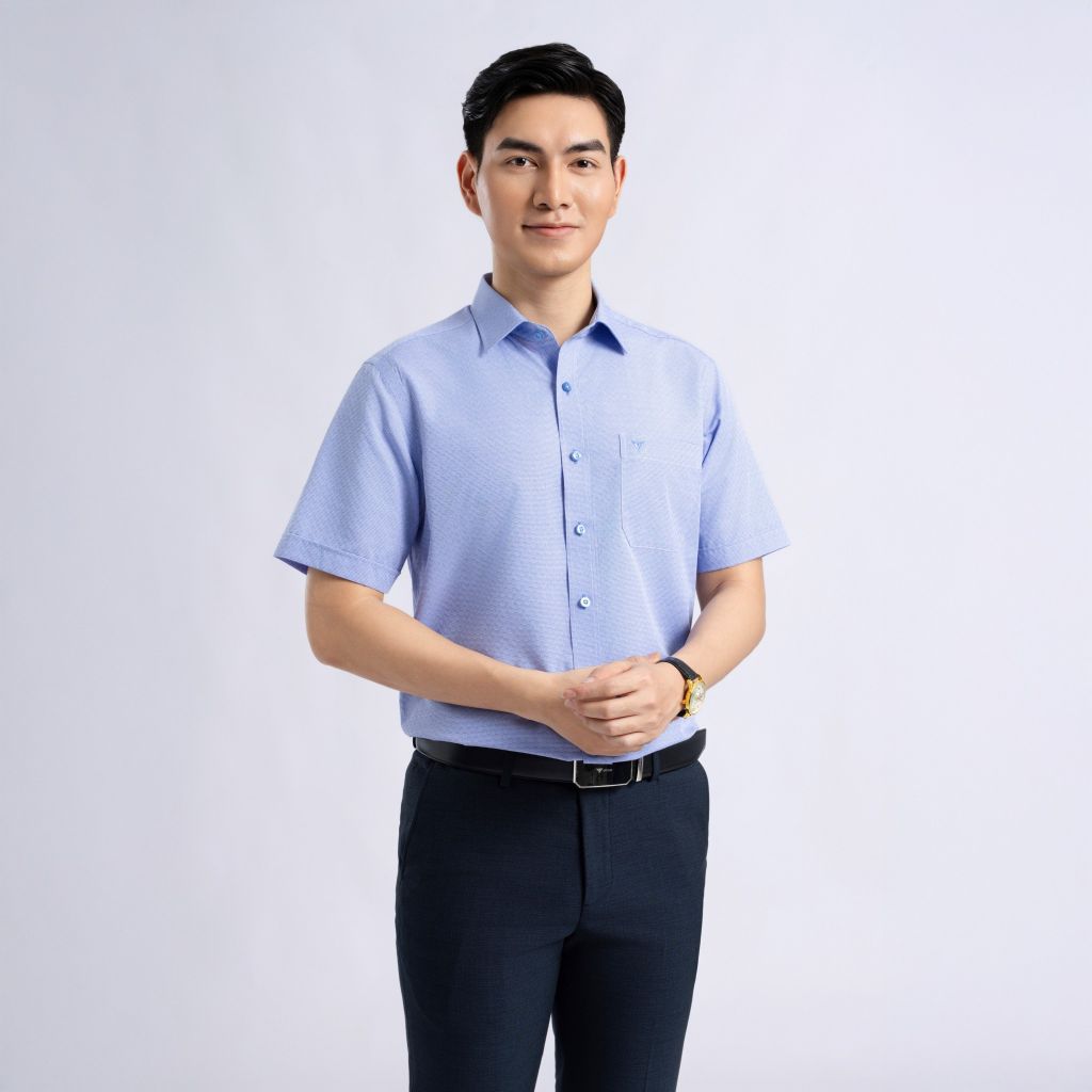 ÁO SƠ MI NGẮN TAY VITIMEX DÁNG RỘNG VỪA REGULAR HỌA TIẾT CHÌM ARC 4045