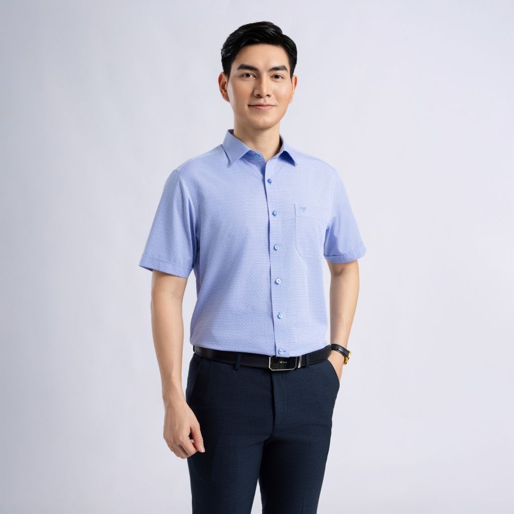 ÁO SƠ MI NGẮN TAY VITIMEX DÁNG RỘNG VỪA REGULAR HỌA TIẾT CHÌM ARC 4045