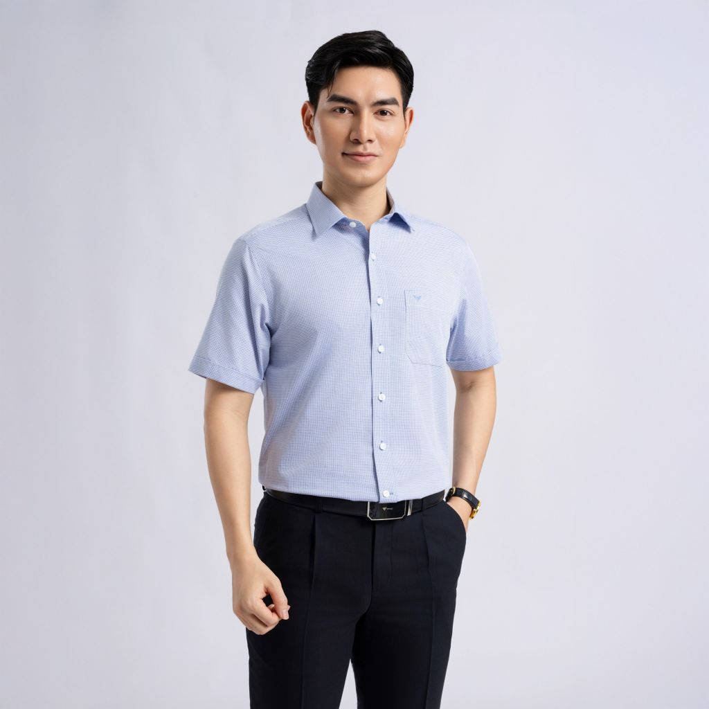 ÁO SƠ MI NGẮN TAY VITIMEX DÁNG RỘNG VỪA REGULAR KẺ CARO ARC 4048
