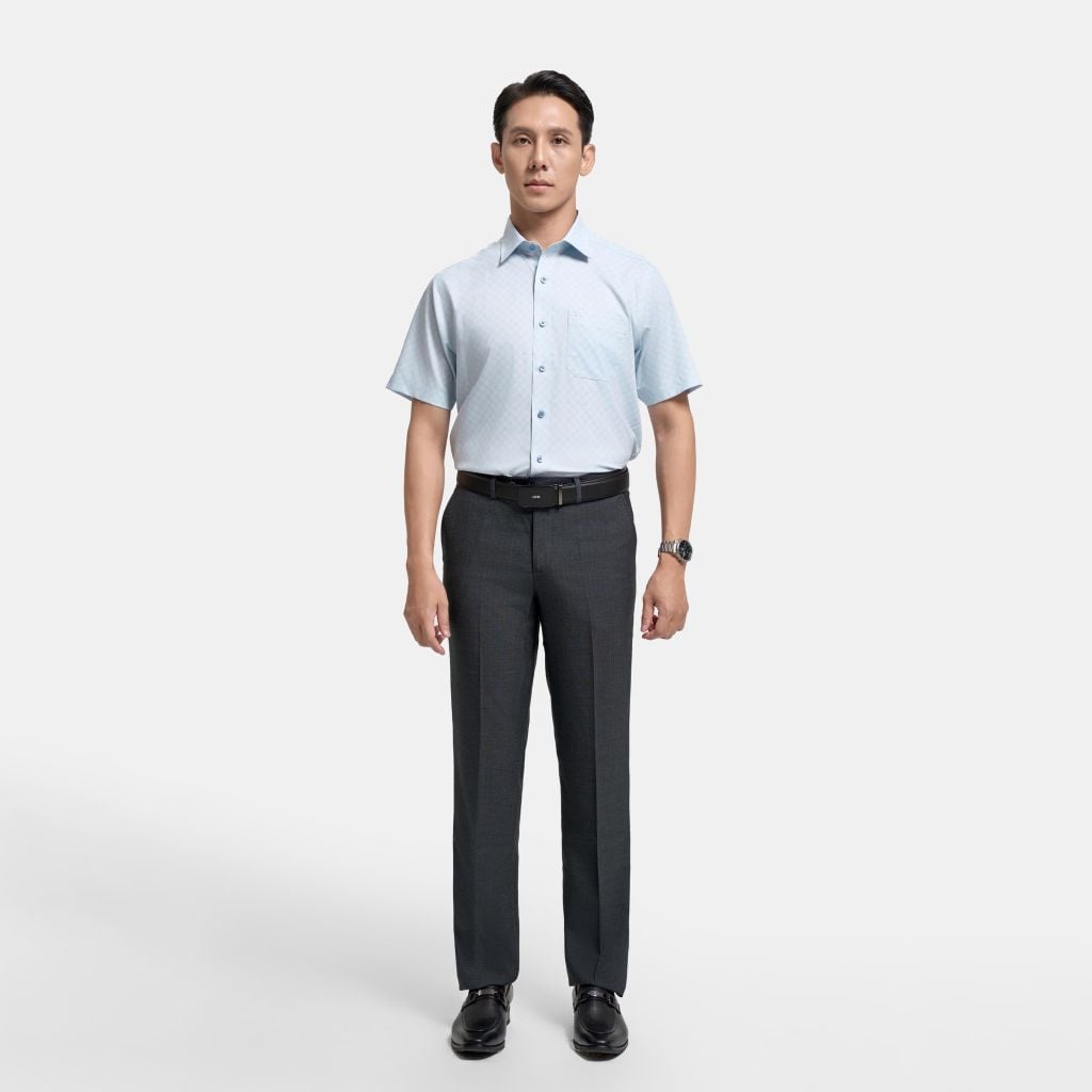 ÁO SƠ MI NGẮN TAY VITIMEX DÁNG RỘNG VỪA REGULAR HỌA TIẾT CHÌM ARC 4065