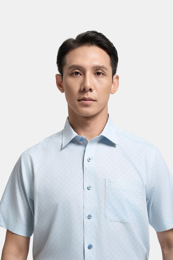 ÁO SƠ MI NGẮN TAY VITIMEX DÁNG RỘNG VỪA REGULAR HỌA TIẾT CHÌM ARC 4065