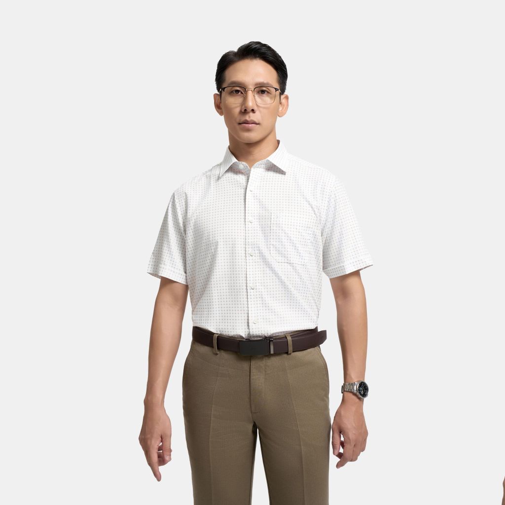 ÁO SƠ MI NGẮN TAY VITIMEX DÁNG RỘNG VỪA REGULAR HỌA TIẾT CHẤM BI ARC 4070