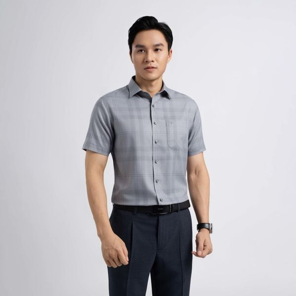 Áo sơ mi nam ngắn tay dáng rộng vừa Regular kẻ ARC4075