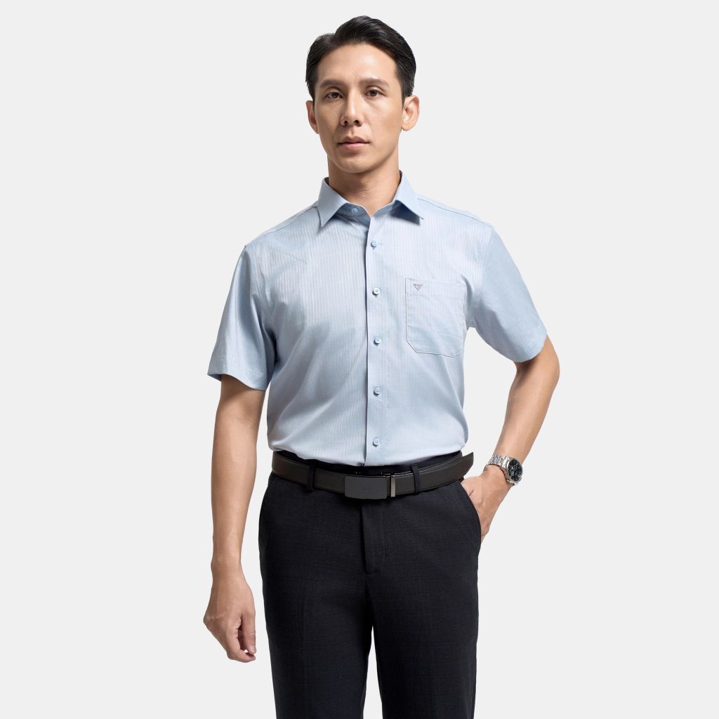 ÁO SƠ MI NGẮN TAY VITIMEX DÁNG RỘNG VỪA REGULAR KẺ DỌC ARC 4086