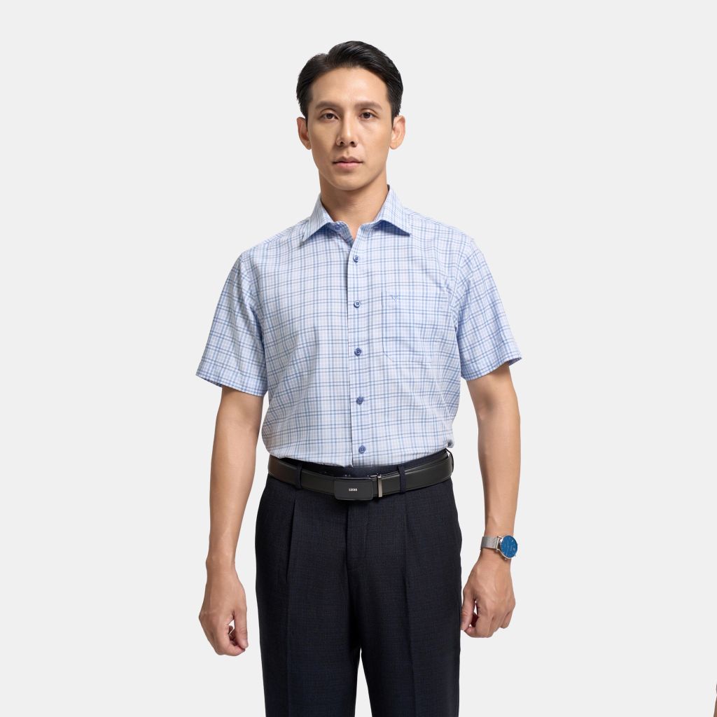 ÁO SƠ MI NGẮN TAY VITIMEX DÁNG RỘNG VỪA REGULAR KẺ CARO ARC 4092
