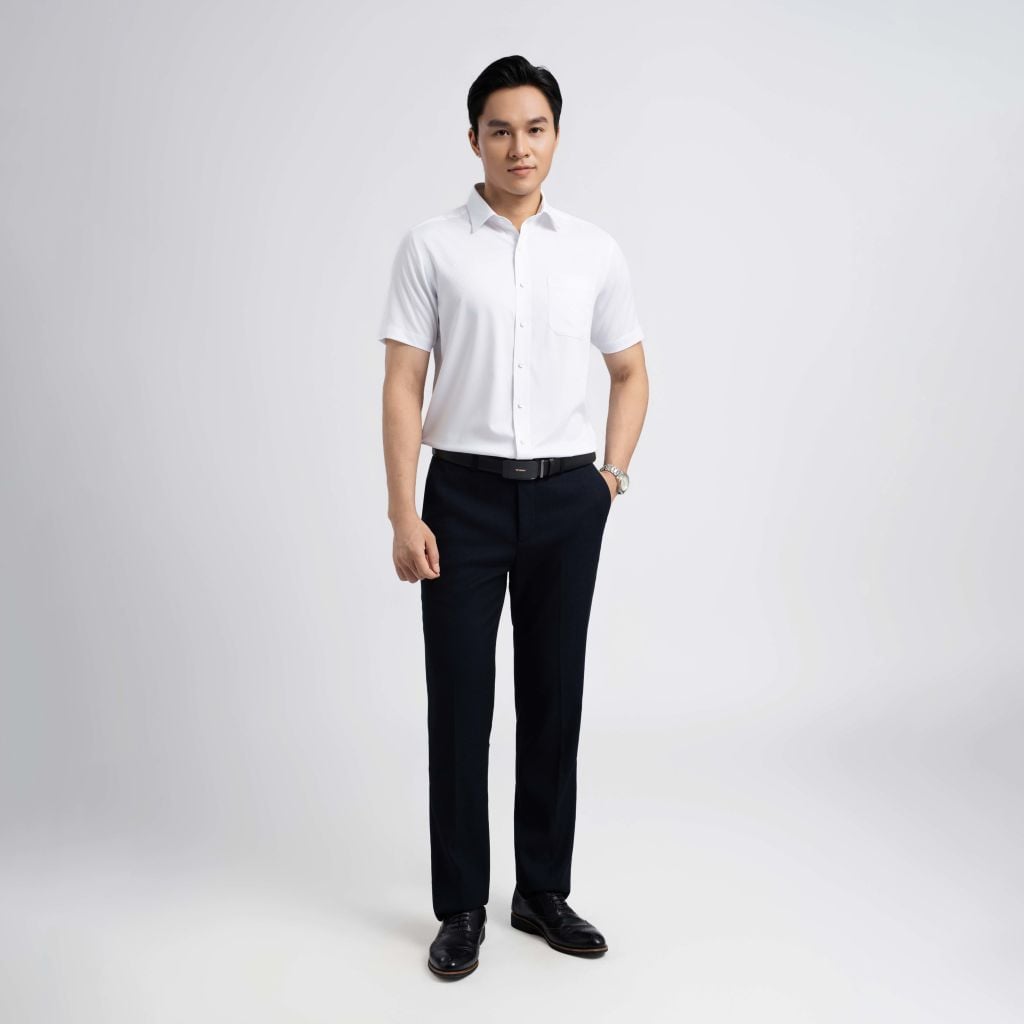 ÁO SƠ MI NGẮN TAY VITIMEX DÁNG RỘNG VỪA REGULAR TRẮNG ARC 4108