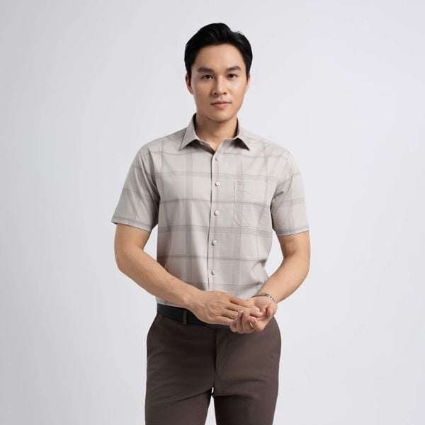 Áo sơ mi nam ngắn tay dáng rộng vừa Regular kẻ to ARC4108