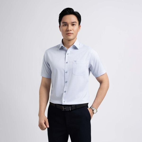 Áo sơ mi nam ngắn tay dáng rộng vừa Regular kẻ caro ARC4114