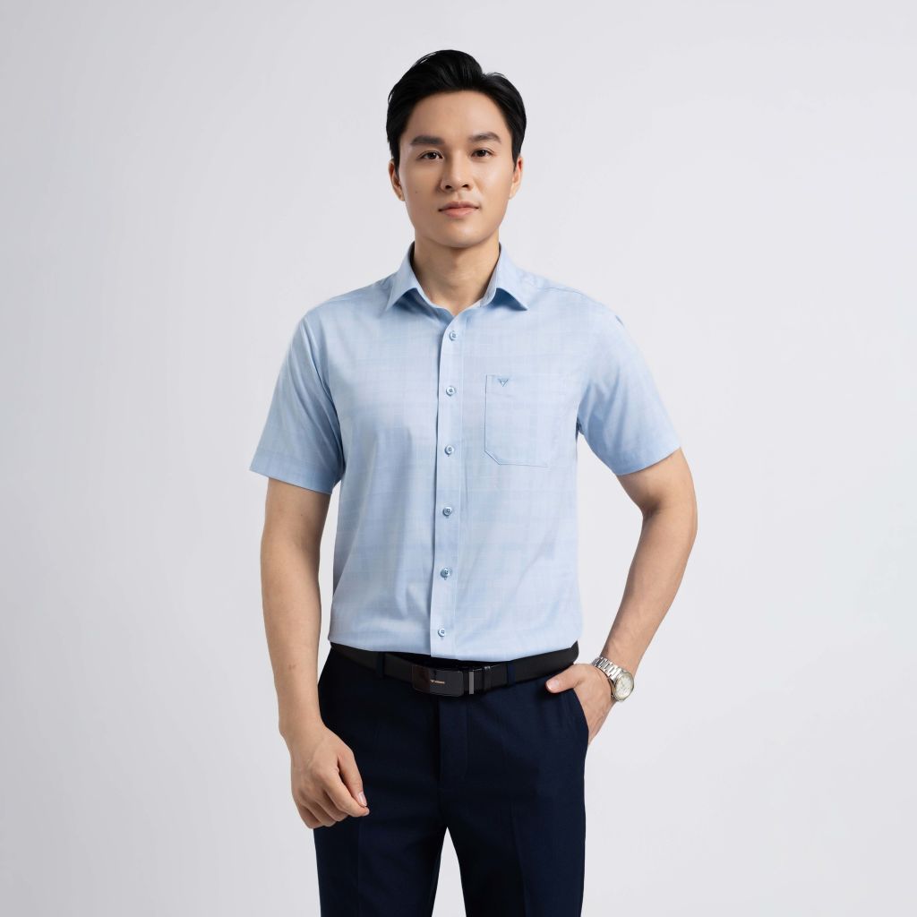 ÁO SƠ MI NGẮN TAY VITIMEX DÁNG RỘNG VỪA REGULAR HỌA TIẾT CHÌM ARC 4116