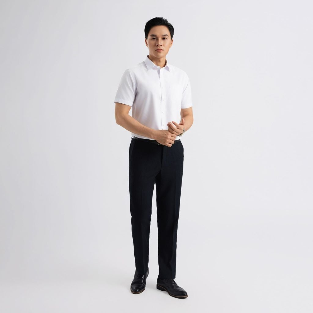 ÁO SƠ MI NGẮN TAY VITIMEX DÁNG RỘNG VỪA REGULAR TRẮNG TRƠN ARC 7265
