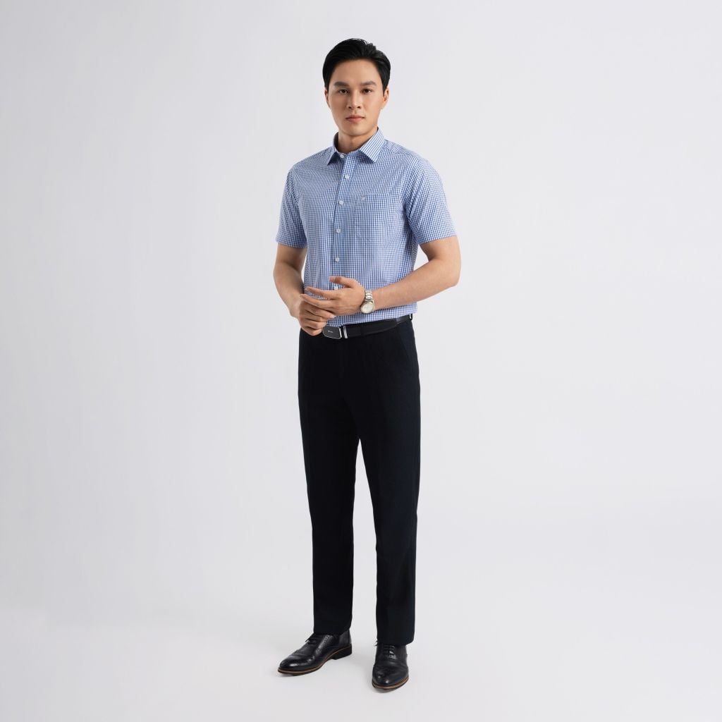 ÁO SƠ MI NGẮN TAY VITIMEX DÁNG RỘNG VỪA REGULAR KẺ TĂM ARC 7584