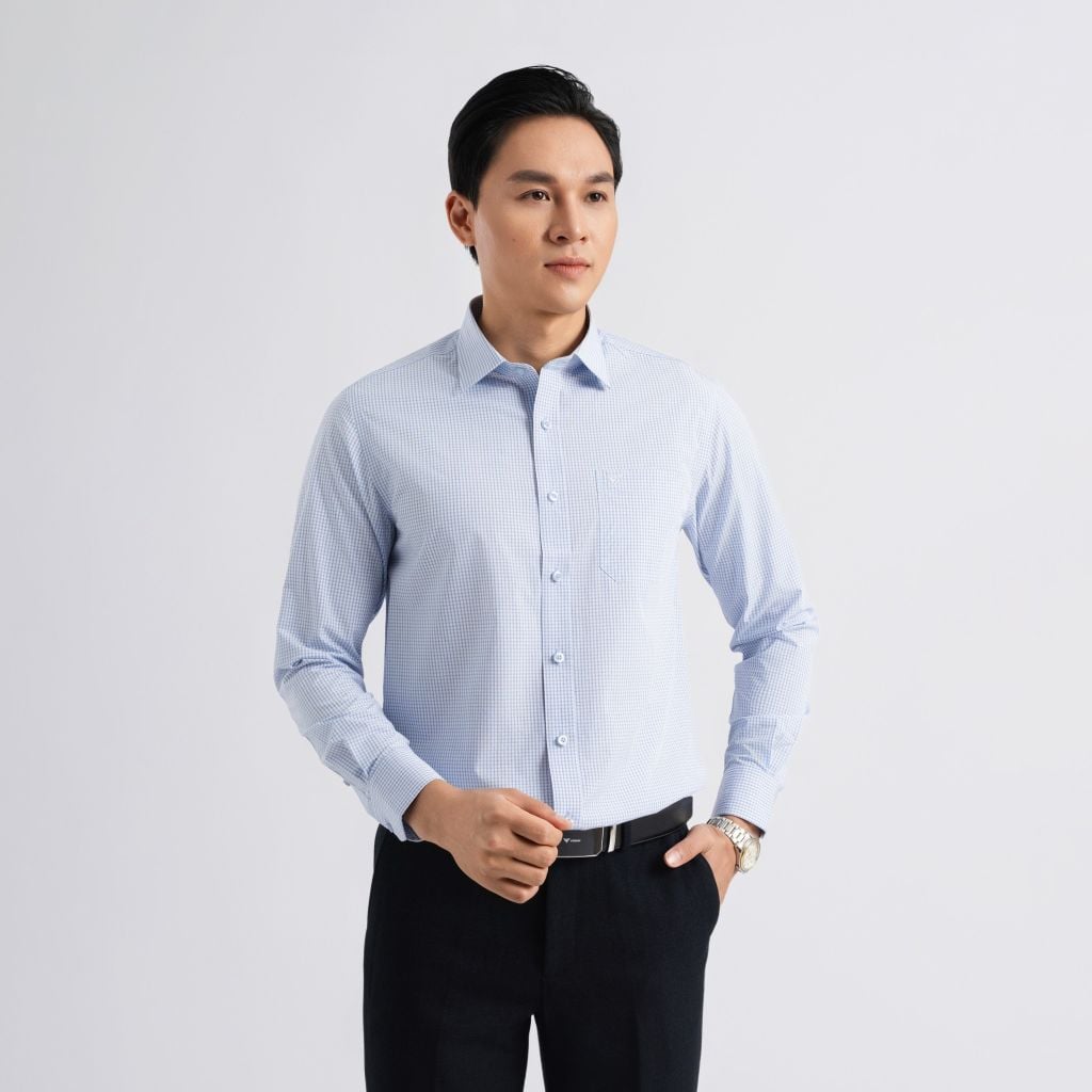 ÁO SƠ MI DÀI TAY VITIMEX DÁNG RỘNG VỪA REGULAR KẺ TĂM ARD 7578