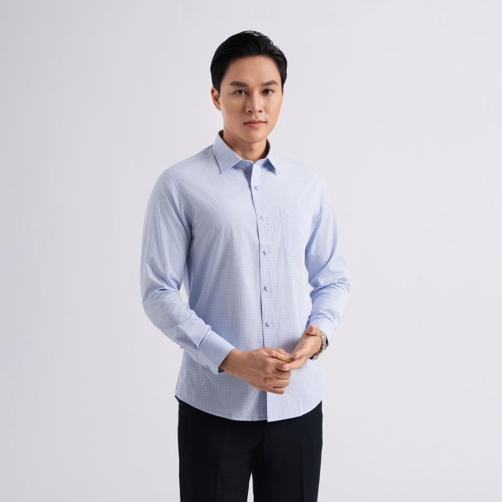 ÁO SƠ MI DÀI TAY VITIMEX DÁNG RỘNG VỪA REGULAR KẺ TĂM ARD 7578