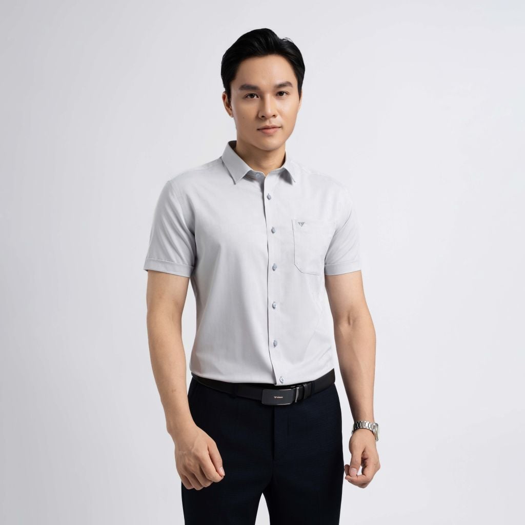 ÁO SƠ MI NGẮN TAY VẠT BẰNG VITIMEX DÁNG ÔM VỪA SLIMFIT HỌA TIẾT CHÌM ASB 4077