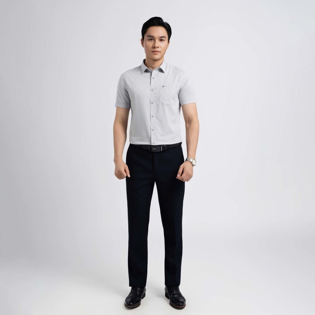 ÁO SƠ MI NGẮN TAY VẠT BẰNG VITIMEX DÁNG ÔM VỪA SLIMFIT HỌA TIẾT CHÌM ASB 4077