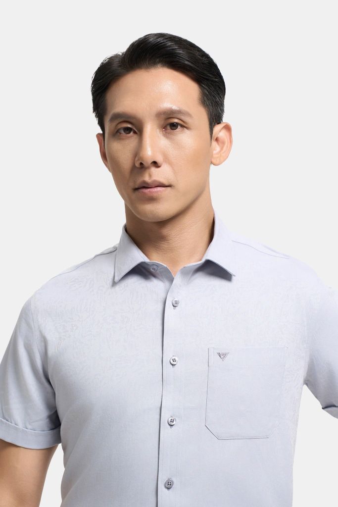 ÁO SƠ MI NGẮN TAY VẠT BẰNG VITIMEX DÁNG ÔM VỪA SLIMFIT HỌA TIẾT CHÌM ASB 4087