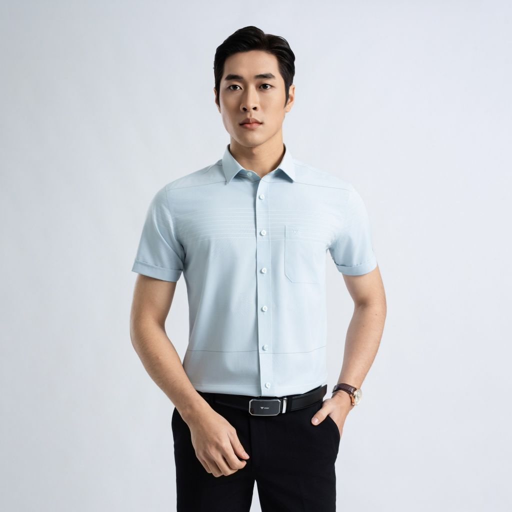ÁO SƠ MI NGẮN TAY NAM VẠT BẰNG VITIMEX DÁNG ÔM VỪA SLIMFIT ASB 7715