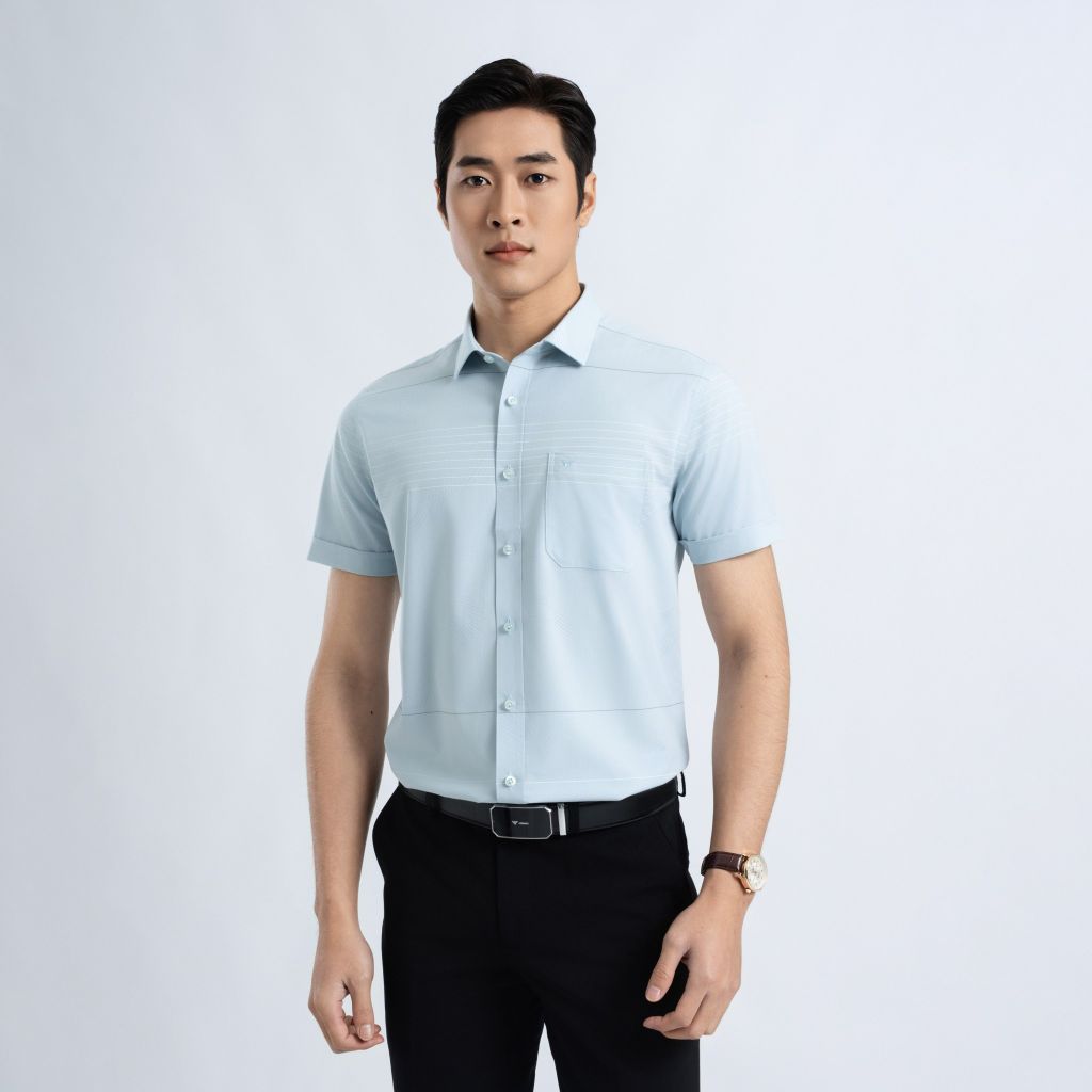 ÁO SƠ MI NGẮN TAY NAM VẠT BẰNG VITIMEX DÁNG ÔM VỪA SLIMFIT ASB 7715