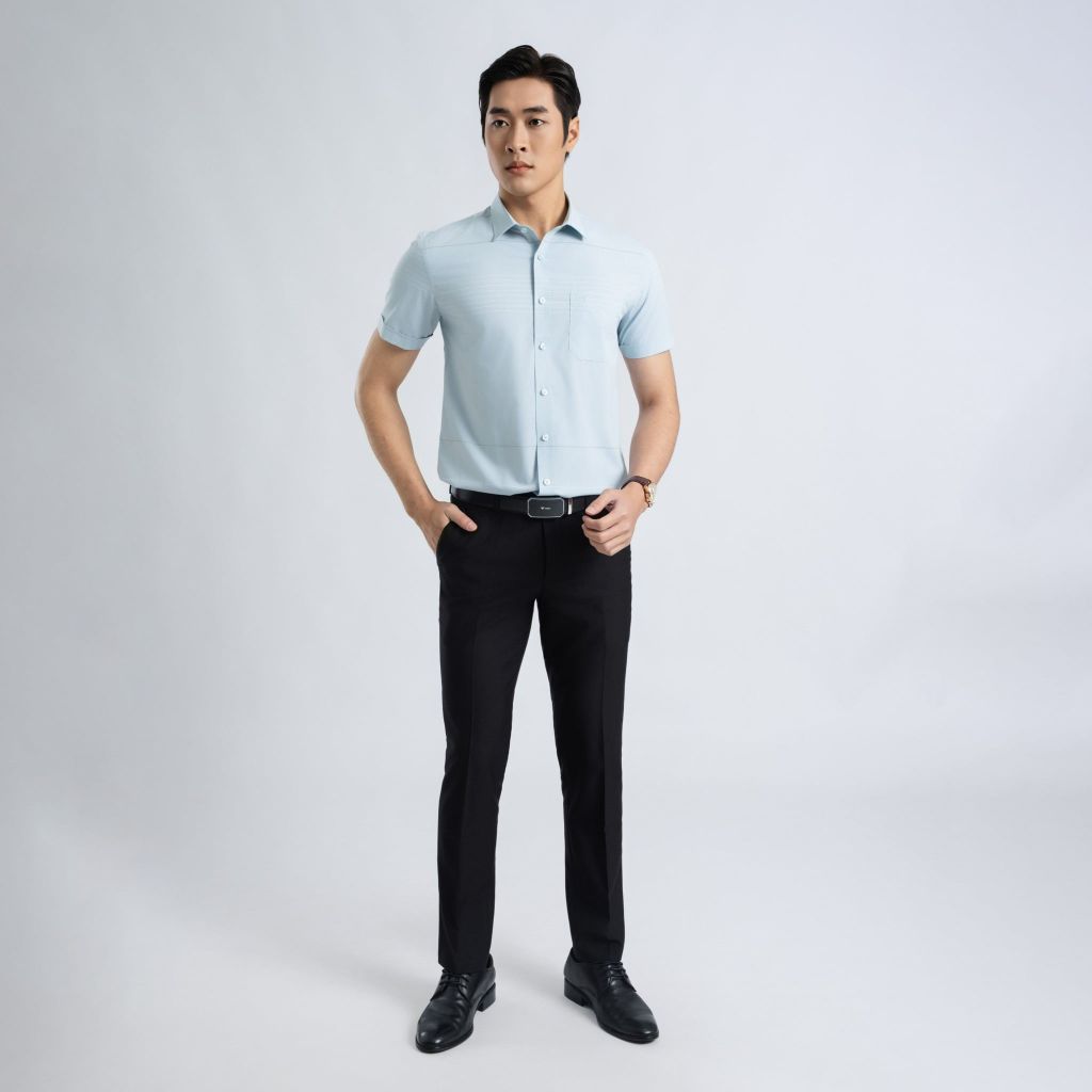 ÁO SƠ MI NGẮN TAY NAM VẠT BẰNG VITIMEX DÁNG ÔM VỪA SLIMFIT ASB 7715