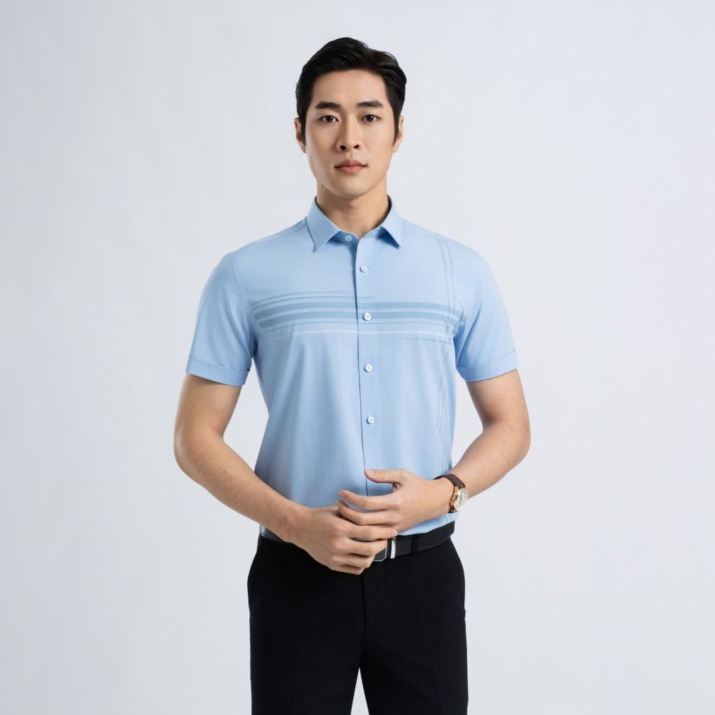 ÁO SƠ MI NGẮN TAY NAM VẠT BẰNG VITIMEX DÁNG ÔM VỪA SLIMFIT ASB 7817