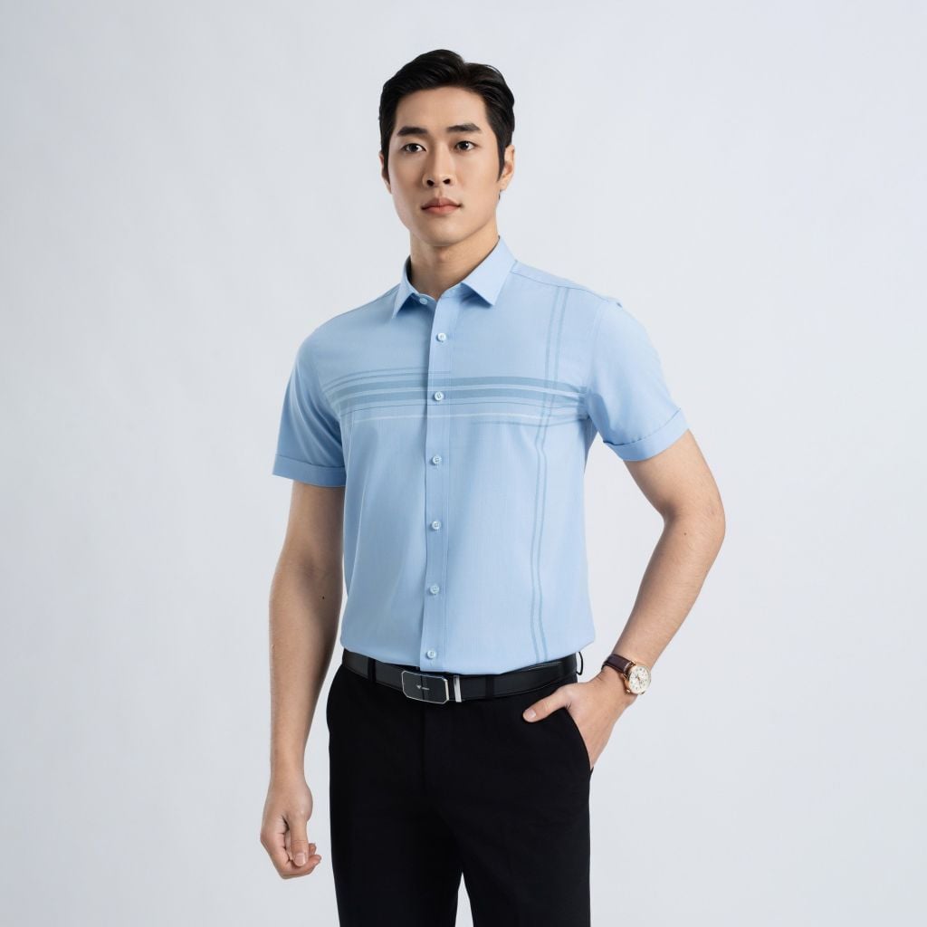 ÁO SƠ MI NGẮN TAY NAM VẠT BẰNG VITIMEX DÁNG ÔM VỪA SLIMFIT ASB 7817