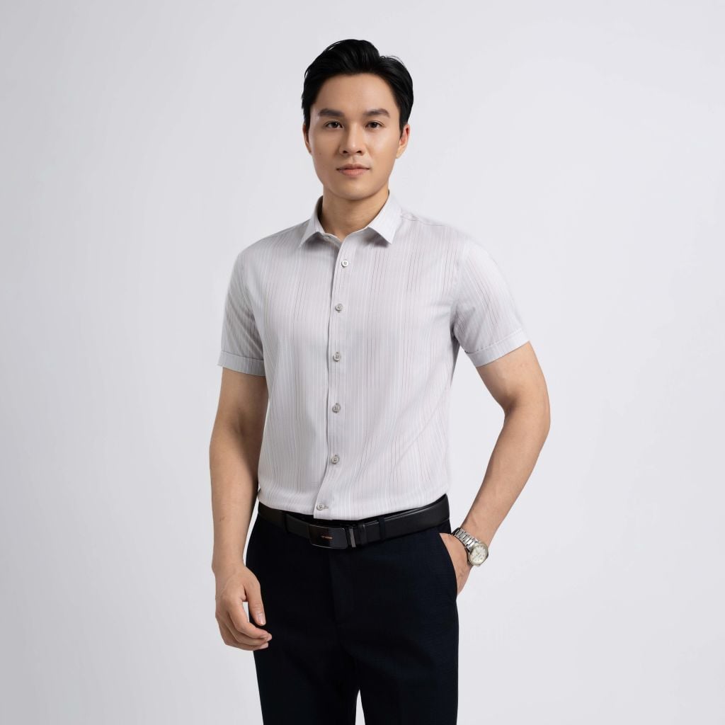 ÁO SƠ MI NGẮN TAY VITIMEX DÁNG ÔM VỪA SLIMFIT KẺ DỌC ASC 4066