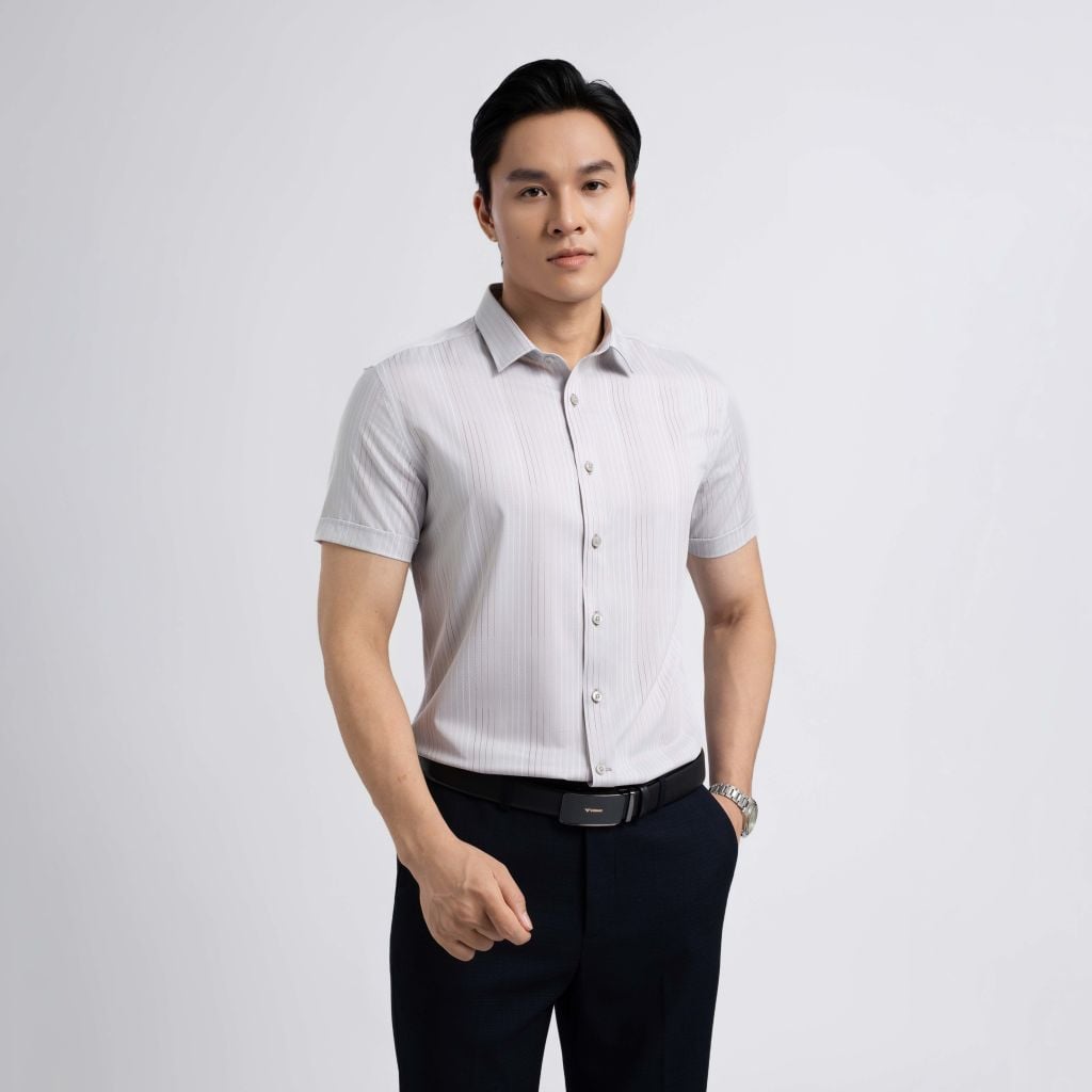 ÁO SƠ MI NGẮN TAY VITIMEX DÁNG ÔM VỪA SLIMFIT KẺ DỌC ASC 4066