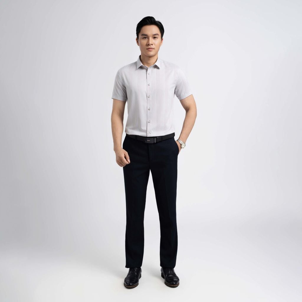 ÁO SƠ MI NGẮN TAY VITIMEX DÁNG ÔM VỪA SLIMFIT KẺ DỌC ASC 4066