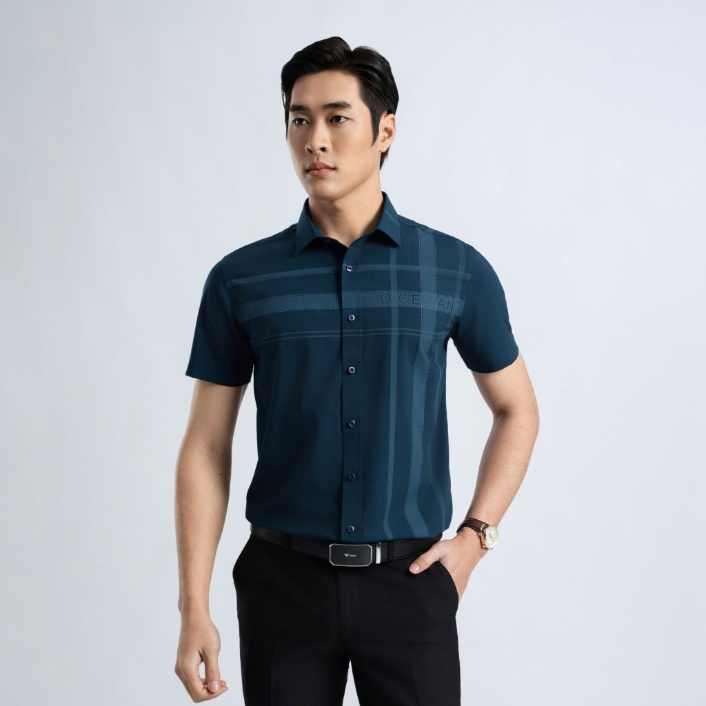 ÁO SƠ MI NGẮN TAY VITIMEX DÁNG ÔM VỪA SLIMFIT KẺ ASC 7712
