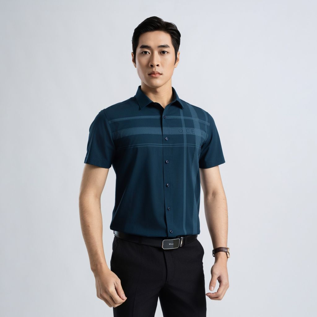 ÁO SƠ MI NGẮN TAY VITIMEX DÁNG ÔM VỪA SLIMFIT KẺ ASC 7712