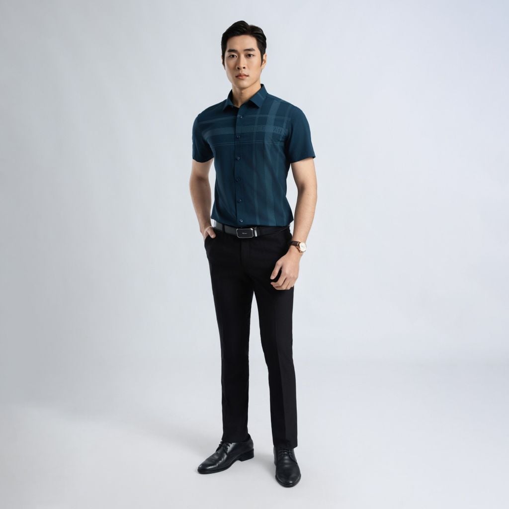 ÁO SƠ MI NGẮN TAY VITIMEX DÁNG ÔM VỪA SLIMFIT KẺ ASC 7712