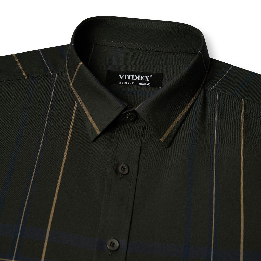 ÁO SƠ MI DÀI TAY VITIMEX DÁNG ÔM VỪA SLIMFIT KẺ ASD 4016