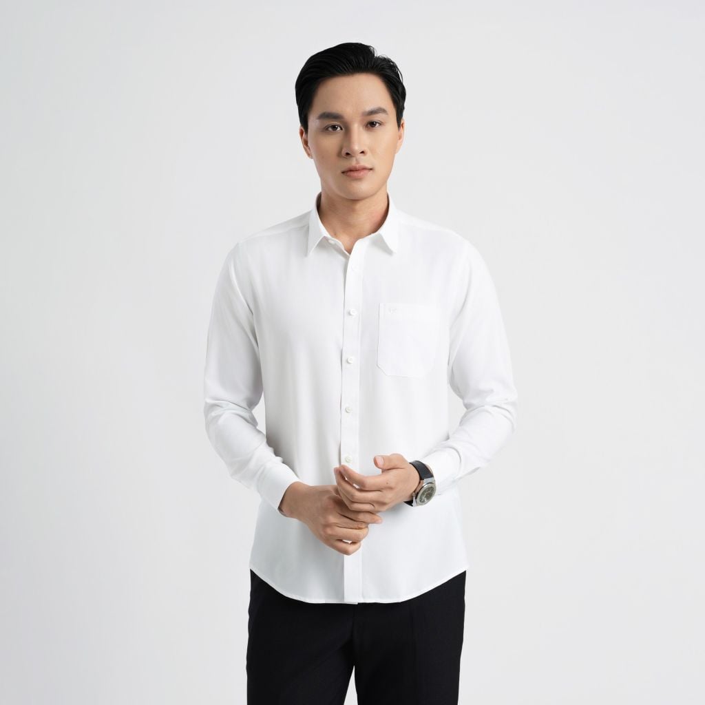 ÁO SƠ MI DÀI TAY VITIMEX DÁNG ÔM VỪA SLIMFIT TRẮNG TRƠN ASD 7654