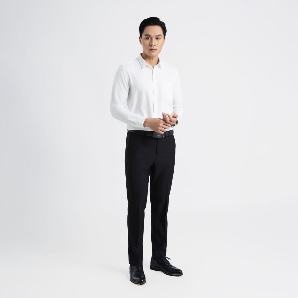 ÁO SƠ MI DÀI TAY VITIMEX DÁNG ÔM VỪA SLIMFIT TRẮNG TRƠN ASD 7654