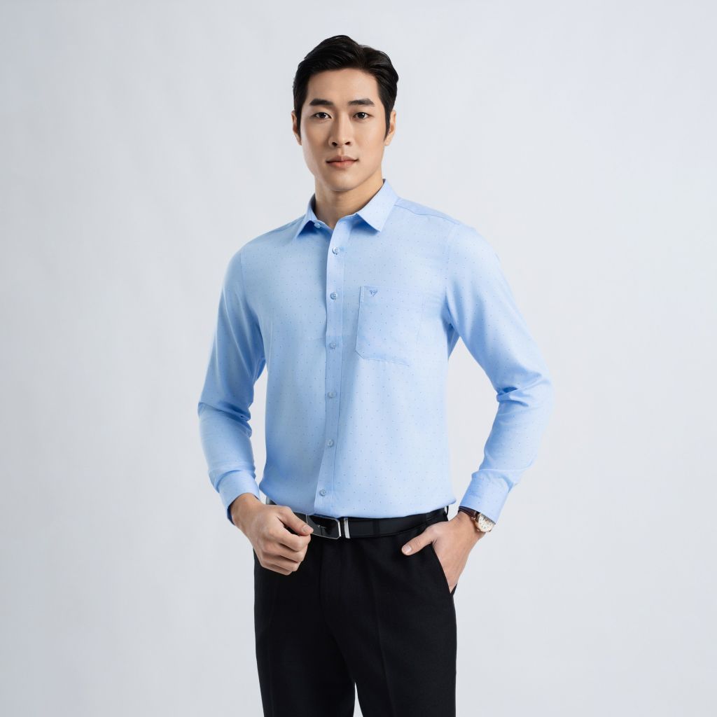 ÁO SƠ MI DÀI TAY VITIMEX DÁNG ÔM VỪA SLIMFIT HỌA TIẾT CHẤM BI ASD 7737