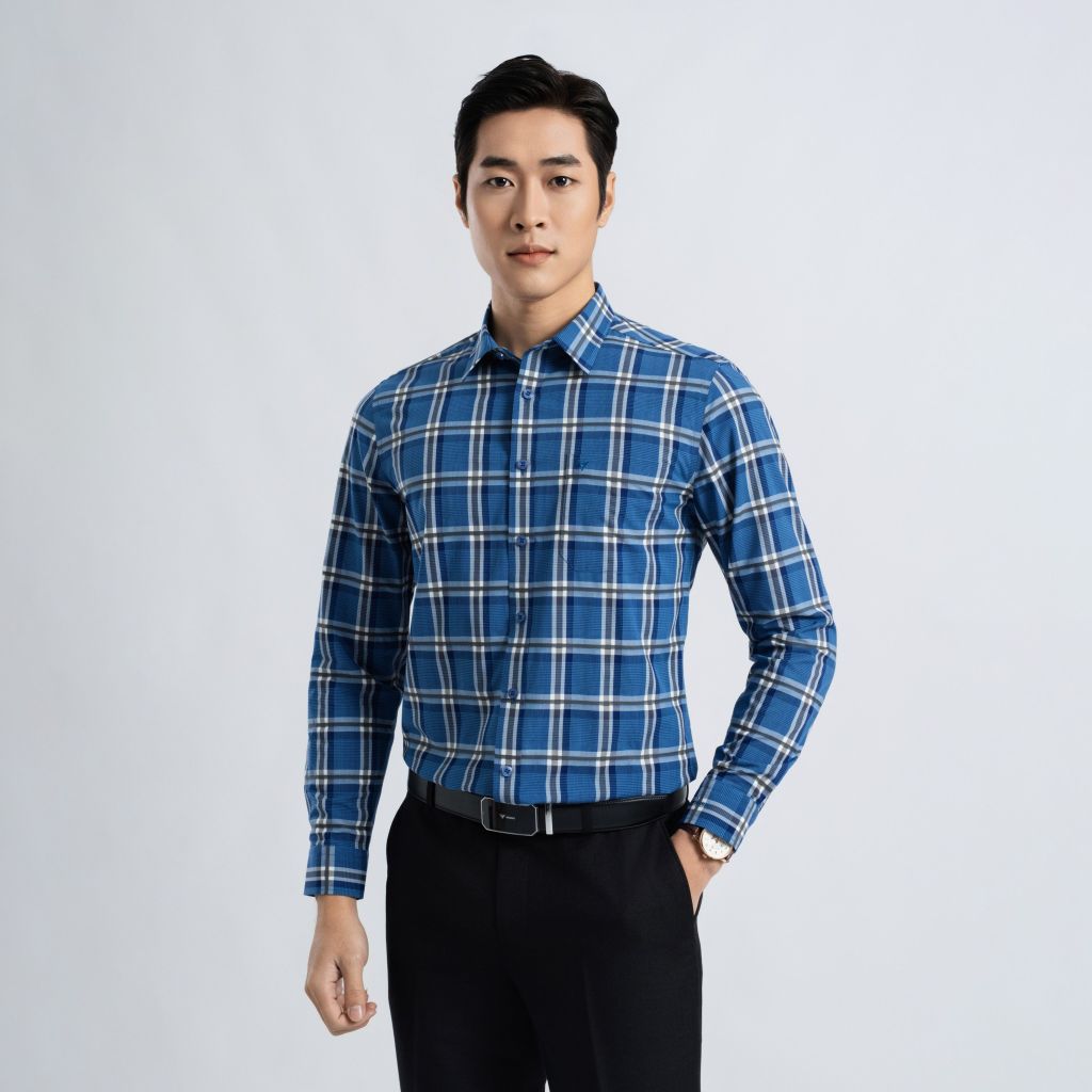 ÁO SƠ MI DÀI TAY VITIMEX DÁNG ÔM VỪA SLIMFIT KẺ CARO ASD 7823