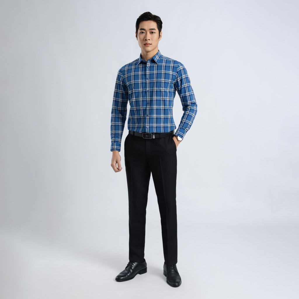 ÁO SƠ MI DÀI TAY VITIMEX DÁNG ÔM VỪA SLIMFIT KẺ CARO ASD 7823