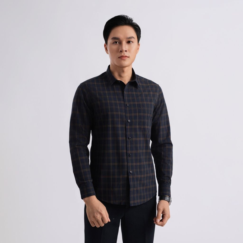 ÁO SƠ MI DÀI TAY VITIMEX DÁNG ÔM VỪA SLIMFIT KẺ CARO ASD 7830
