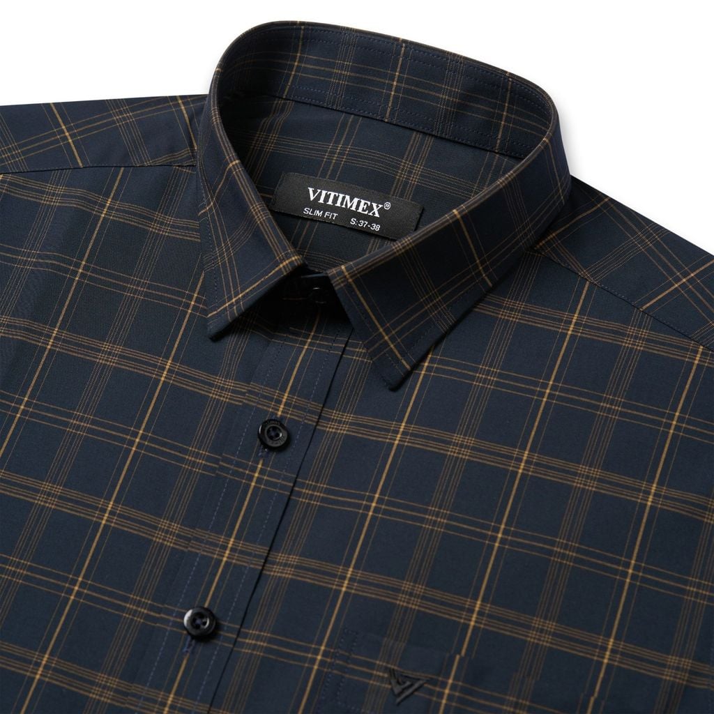 ÁO SƠ MI DÀI TAY VITIMEX DÁNG ÔM VỪA SLIMFIT KẺ CARO ASD 7830