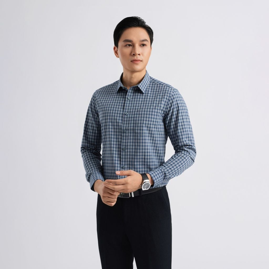 ÁO SƠ MI DÀI TAY VITIMEX DÁNG ÔM VỪA SLIMFIT KẺ CARO ASD 7880