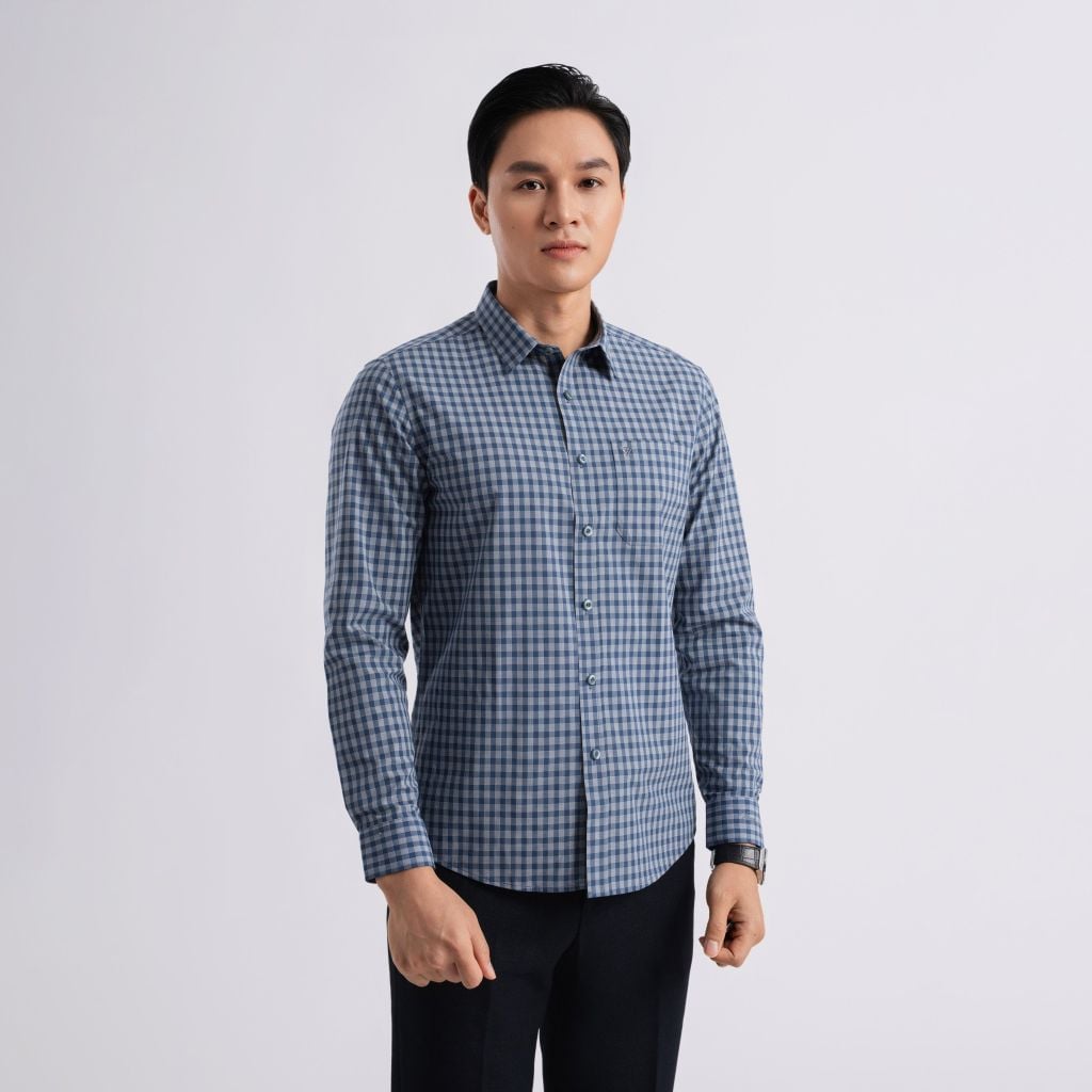 ÁO SƠ MI DÀI TAY VITIMEX DÁNG ÔM VỪA SLIMFIT KẺ CARO ASD 7880