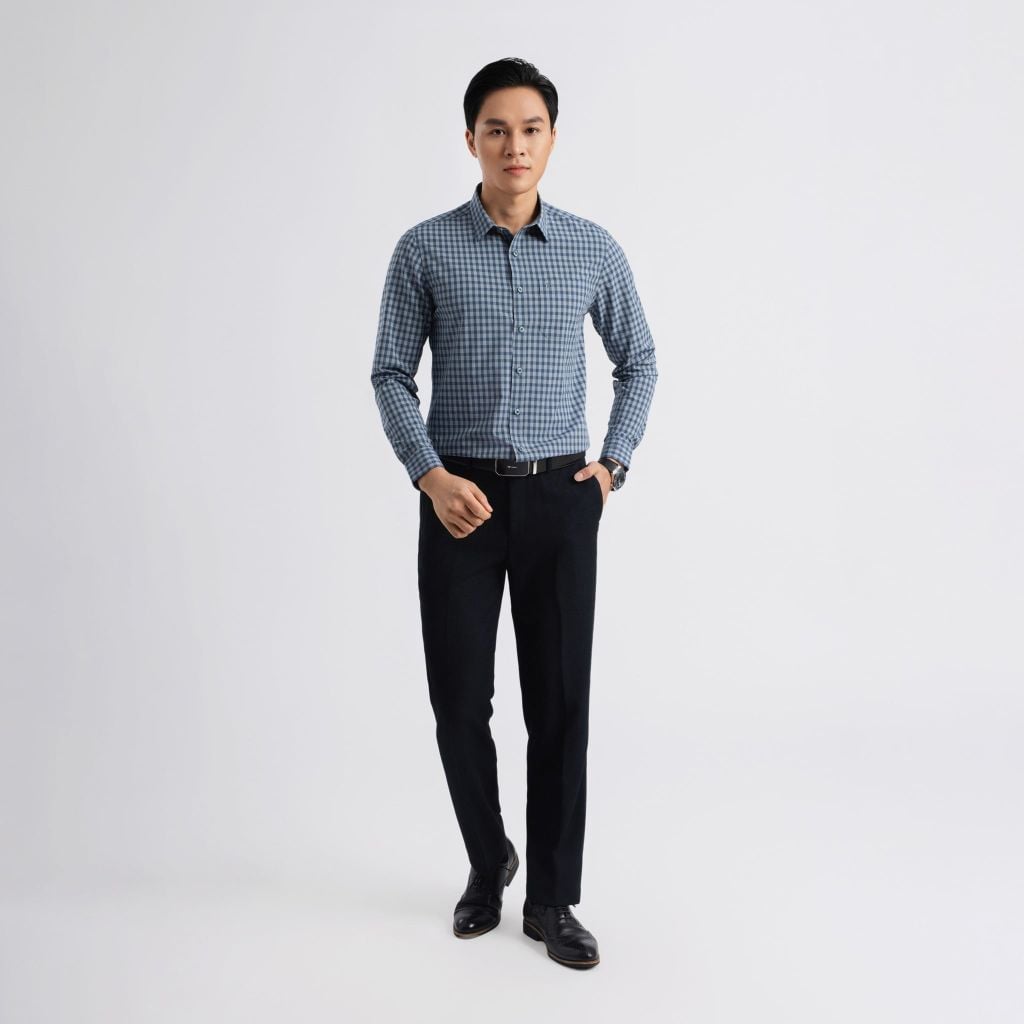 ÁO SƠ MI DÀI TAY VITIMEX DÁNG ÔM VỪA SLIMFIT KẺ CARO ASD 7880