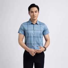ÁO SƠ MI NGẮN TAY KHÔNG ĐỪNG MAY VITIMEX DÁNG ÔM VỪA SLIMFIT KẺ TO ATL 5004